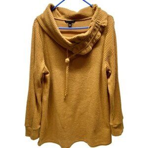 Zac & Rachel Cowl Neck Sweater Women's XL Golden Tan Waffle Knit Stretch Tunic